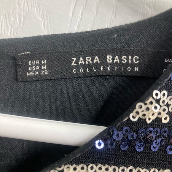 Navy blue and gold sequinned Zara dress. - Picture 2 of 2